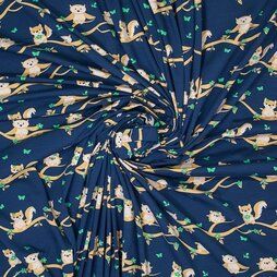 Katoen met elastan stoffen - Tricot stof - forest friends - blauw - 340132-33