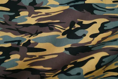 Polytex stoffen - Katoen stof - camouflage - blauw/bruin/vanille - 310131-82