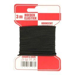 Effen uni elastiek - Hoedenelastiek zwart (per kaartje 10 m)1,3 mm