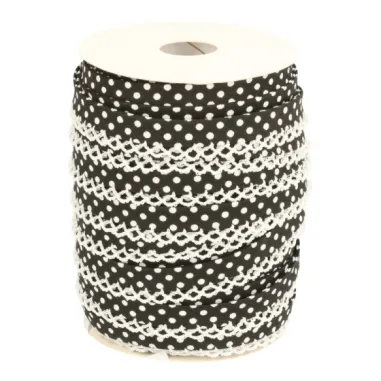 Mit Spitzenband - Schrägband mit Spitze Punkte schwarz/weiss 71486-000* 