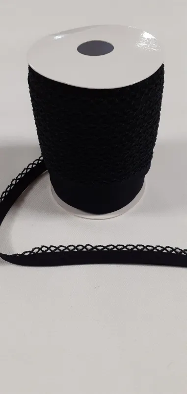Bedrukt band - Biasband met kantje zwart (3944-1)*