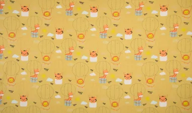 Fantasie stoffen - K10012-083 Tricot luchtballonnen/dieren geel