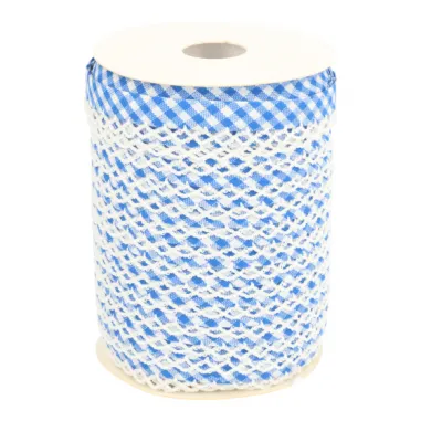 20 mm Band - Schrägband mit Spitze Karo kobaltblau/weiss 20