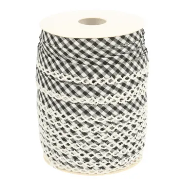 Met kant band - Biasband met kantje ruitje zwart 71446-1