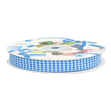Polyester band - Sierband geruit (10 mm) kobaltblauw/wit 1843-215