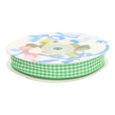 Polyester band - Sierband geruit (10 mm) groen/wit 1843-433