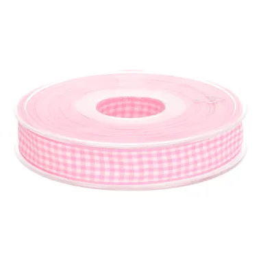 Polyester band - Sierband geruit (10 mm) lichtroze/wit 1843-749