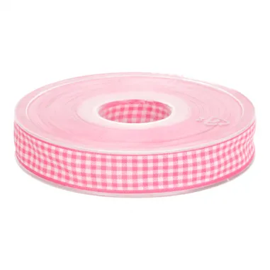 Polyester band - Sierband geruit (10 mm) fuchsia/wit 1843-786