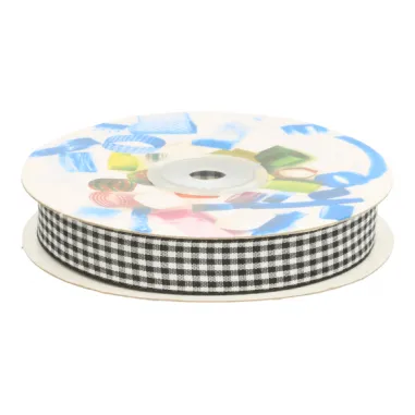 Polyester band - Sierband geruit (15 mm) zwart/wit*