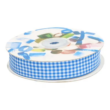 15 mm band - Sierband geruit (15 mm) kobaltblauw/wit*