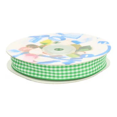 Polyester band - Sierband geruit (15 mm) groen/wit*