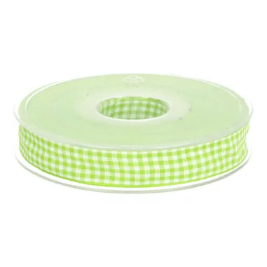 Polyester band - Sierband geruit (15 mm) lime/wit*