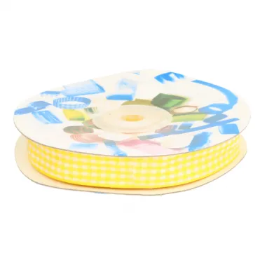 15 mm band - Sierband geruit (15 mm) geel/wit*