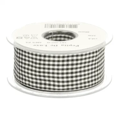 38 mm Band - Zierband kariert (38 mm) schwarz/weiss