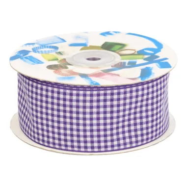 Kariertes Band - Zierband kariert (38 mm) violett/weiss