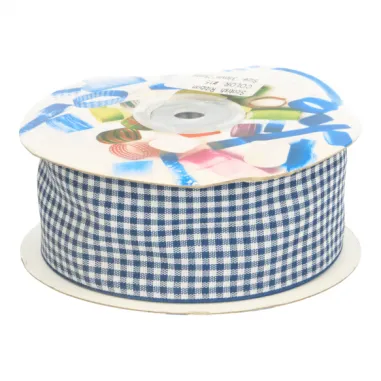 Zierband - Zierband kariert (38 mm) dunkelblau/weiss