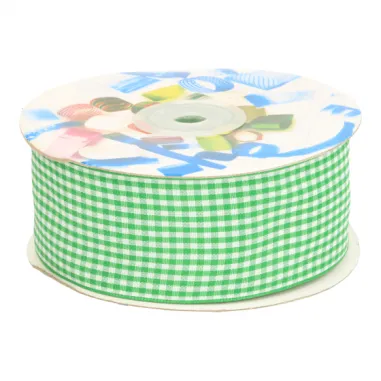 Polyester band - Sierband geruit (38 mm) groen/wit*