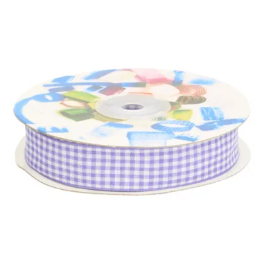 Polyester - Zierband kariert (25 mm) lila/weiss