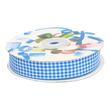 Polyester band - Sierband geruit (25 mm) kobaltblauw/wit*