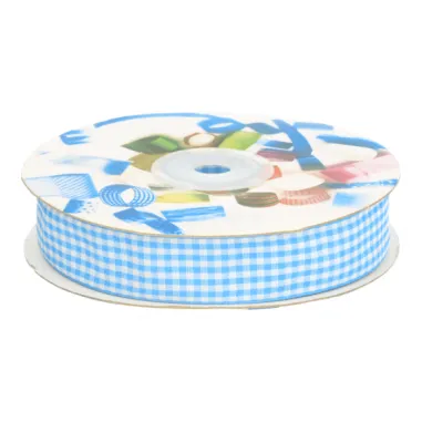 Polyester - Zierband kariert (25 mm) hellblau/weiss