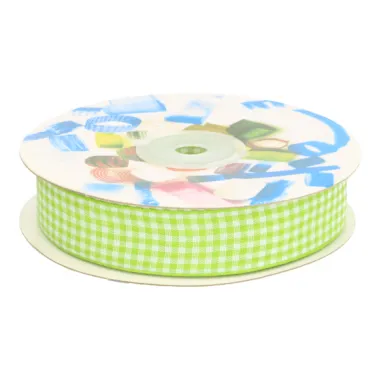 Polyester band - Sierband geruit (25 mm) lime/wit*