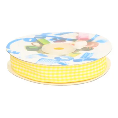 Polyester - Zierband kariert (25 mm) gelb/weiss