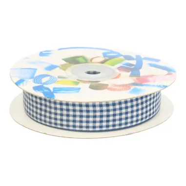 Polyester band - Sierband geruit (20 mm) donkerblauw/wit*