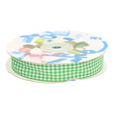 Polyester band - Sierband geruit (20 mm) groen/wit*