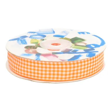 Polyester band - Sierband geruit (20 mm) oranje/wit*