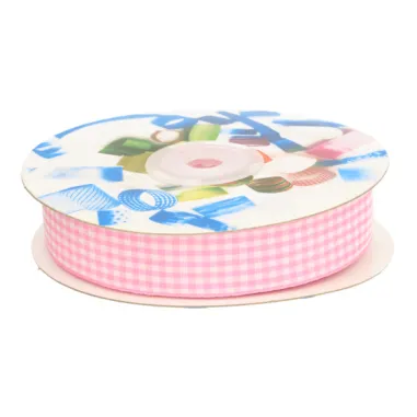 Polyester - Zierband kariert (20 mm) hellrosa/weiss