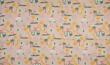 katoenen stoffen met print - K15016-013 Katoen dierentuin roze
