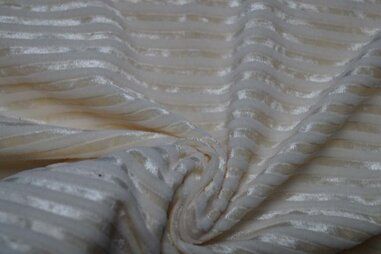 Ecru stoffen - S32 Tricot streep velours ecru