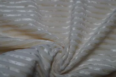 Polyester en lycra stoffen - S32 Tricot streep velours ecru