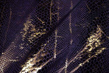 Diverse merken stoffen - S55 Lamee-achtig slangenprint paars/goud