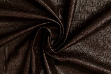 Donkerbruine stoffen - Kunstleer stof - crocolino stretch leather - donkerbruin - 0845-100