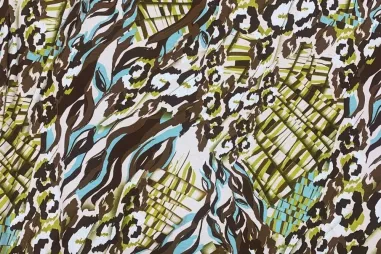 Bruine stoffen - Tricot stof - fantasie panterprint - mint/bruin/turquoise - 18510-315