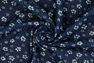 Spijkerstoffen en denim stoffen - Spijkerstof - flowers - donkerblauw - 9647-001