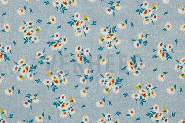 Jeans blauwe stoffen - Spijkerstof - white flowers - licht jeansblauw - 9004-001