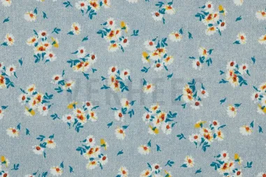 Verhees stoffen - Spijkerstof - white flowers - licht jeansblauw - 9004-001