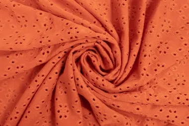 Oranje stoffen - Tricot stof - broderie - coral - 16695-534