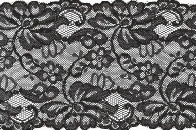 KC stoffen - Rekbaar kant zwart - 15cm breed - XLA13-551