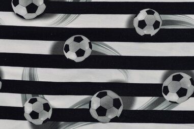 Zwarte stoffen - Tricot stof - digitaal voetbal gestreept - zwart wit - K50118-690