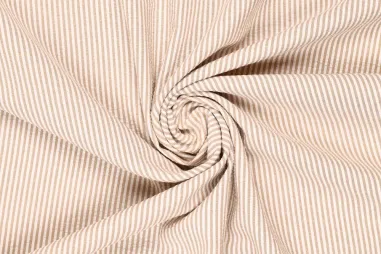 50% Baumwolle, 50% Polyester - Katoen stof - seersucker stripe - lichtbruin - 0951-170