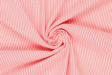 50% katoen, 50% polyester stoffen - Katoen stof - seersucker stripe - rood - 0951-425