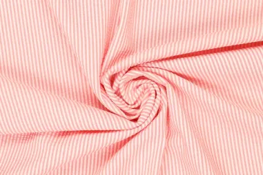 50% Baumwolle, 50% Polyester - Baumwollgewebe - Seersucker-Streifen - lachsrosa - 0951-880