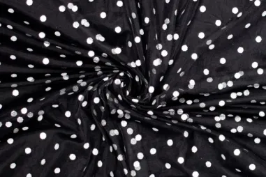 Kunstleer stof - licht - zilver - 8334-014 - Tule stof - dots - zwart zilver - 317062-60