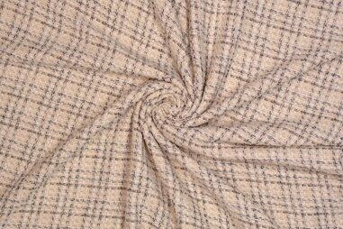 Polyamide stoffen - Katoen stof - geweven boucle ruit - creme - 410067-20
