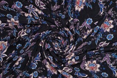 130gr/M² - Viscose stof - bloemenprint - donkerblauw - 320026-11
