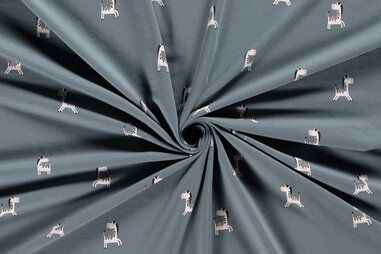 Tricot stoffen - Tricot stof - zebra's - blauw - 19452-006
