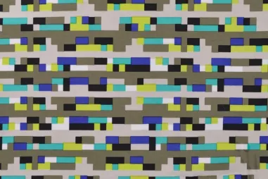 Stoffe - Jersey Stoff - Karo - weiß taupe blau gelb - K10189-270